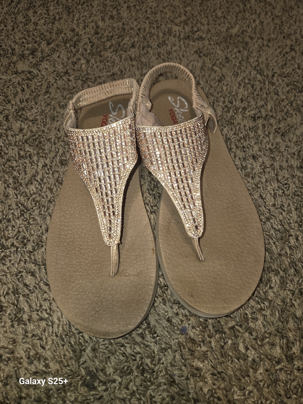 Skechers Women’s Rose Gold Jeweled T-Strap Sandals